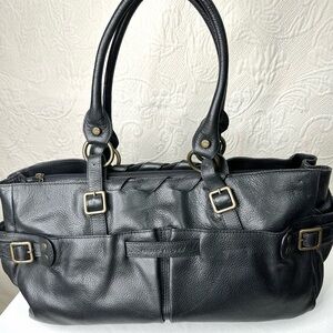 Plinio Visona EUC Italian Leather Black Pebbled Tote Bag